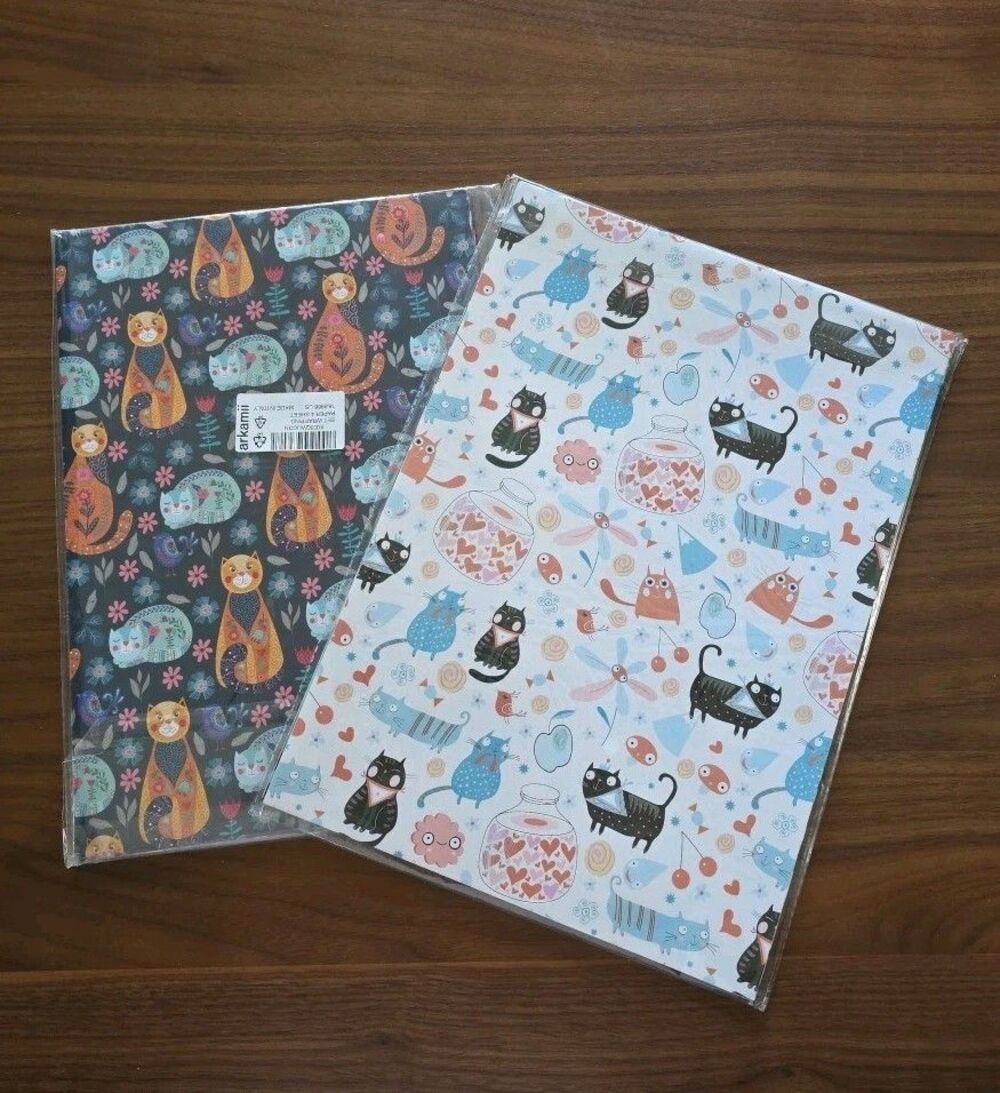 Cat Wrapping Paper Sheet - 2 Pk Large Folded Sheets 10 Sheet Total Birthdays